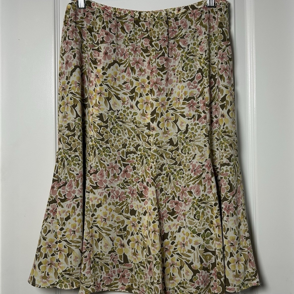 Ratio Floral Print A-Line Midi Skirt Cottagecore Coastal Grandmother Boho Style